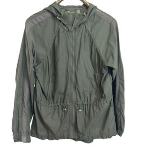 Zella Windbreaker Jacket Women Small Olive Green Hooded Drawstring Waist Mesh